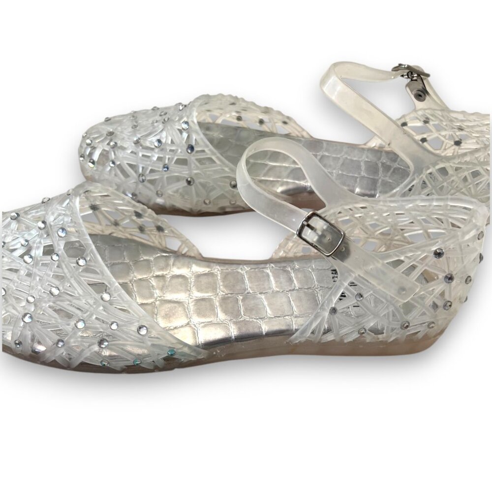 STUART WEITZMAN for Nordstrom Shoes/Flats. Excellent. Clear w/ rhinestones. 8M